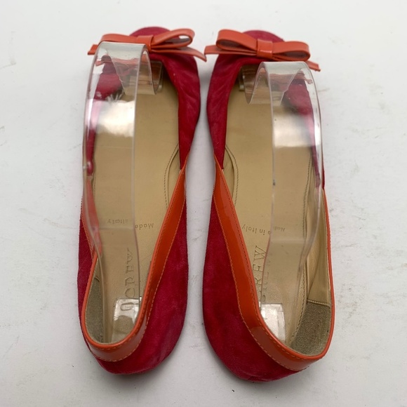 J CREW Made In ITALY Pink Orange Genuine Leather Suede Flats Bow Toe Shoes 6.5 - Picture 11 of 16